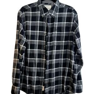 Weatherproof Vintage Plaid Flannel Shirt Large Black‎ Gray Cotton